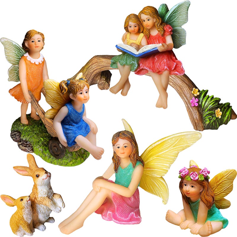 Mood Lab Fairy Garden - Miniature Family Kit Figurines & Accessories - Fairies Statue Set of 6 pcs - Outdoor or House Decor - Image 1